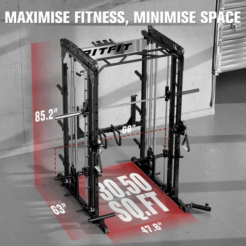 Miniatura 4 de RitFit Máquina M1 Pro Smith con sistema de cruce de cables, jaula multifunción para sentadillas para gimnasio en casa, rack de energía y paquetes