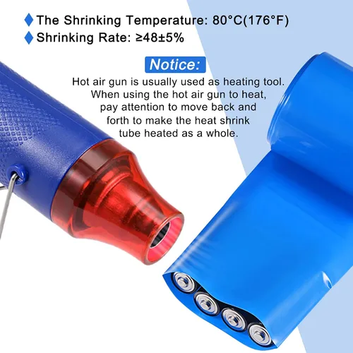 Miniatura 5 de MECCANIXITY Tubo Termorretráctil de PVC para Envolver Baterías 63mm de Diámetro 100mm Plano 1m Azul Buena Aislación para Paquete de Batería