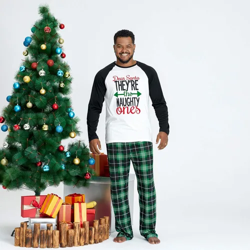 Miniatura 3 de IFFEI - Conjunto de pijamas familiares de Navidad con estampado de letras, ropa de dormir a cuadros