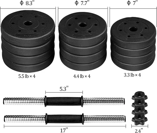 Miniatura 2 de Yaheetech Juego de mancuernas ajustables, pesas para ejercicio y fitness, con 4 collares Spinlock para mujeres y hombres, gimnasio en casa