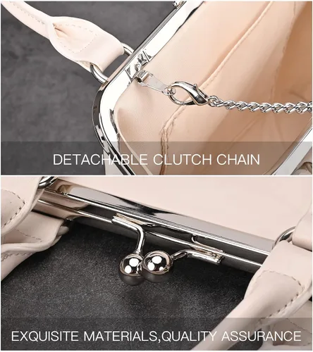 Miniatura 6 de GM LIKKIE Kiss Lock - Monederos y bolsos, bolsos de mano de piel sintética vintage para mujer, bolso de noche con asa superior