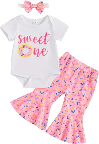 Miniatura 16 de Conjunto de ropa de cumpleaños para bebé niña pequeña, camiseta de manga larga, pantalones de campana, diadema