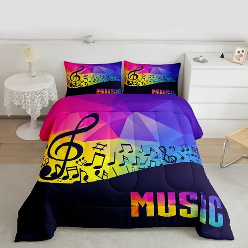 Miniatura 4 de Music Lovers - Juego de edredón para niños, tamaño individual, juego de ropa de cama de ritmo de notas musicales, decoración de habitación de niños