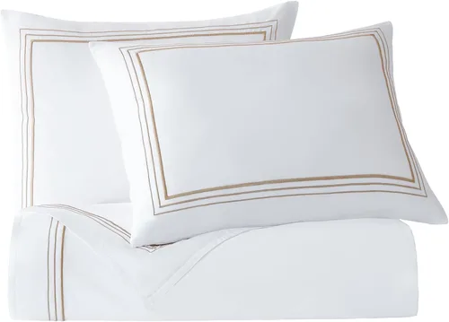Miniatura 2 de HiEnd Accents - Juego de funda de edredón de 3 piezas, tamaño King, color blanco con bordado dorado, ropa de cama de algodón de lujo