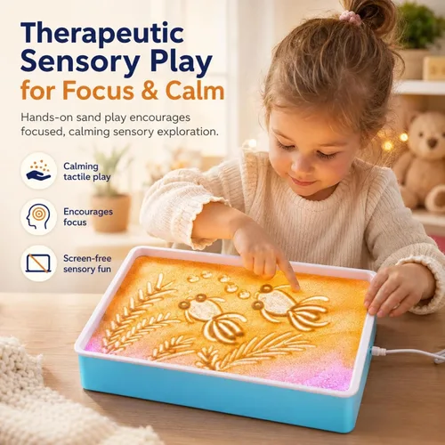Miniatura 2 de Caja de luz de pintura de arena de 16 pulgadas, mesa sensorial portátil iluminada para niños y adultos, 3 modos de color y 10 niveles, mesa