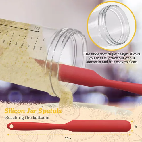 Miniatura 4 de Kit de tarro para inicio de masa madre, tarro para inicio de masa madre de 650ml con termómetro, raspador de silicona, cubierta de tela y tapa
