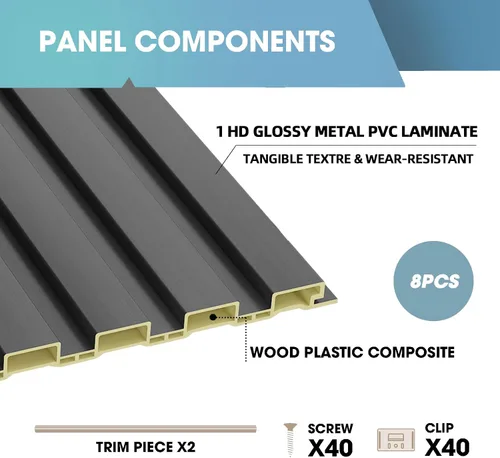 Miniatura 4 de OUZUGIE WPC Paneles de Pared de Lata Acústica, Paquete de 8 Paneles de Pared 3D de 114 x 6 Pulgadas para Decoración de Paredes Interiores, Sala