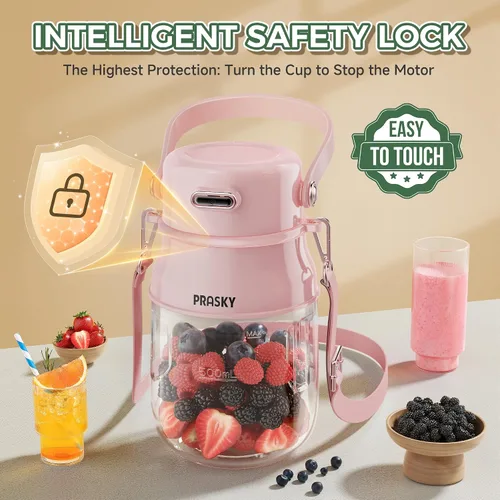 Miniatura 2 de Licuadora Portátil, Licuadoras Personales Prasky para Batidos y Smoothies con Taza de 27 onzas, Tapa y Correa para el Hombro, Recargable por USB