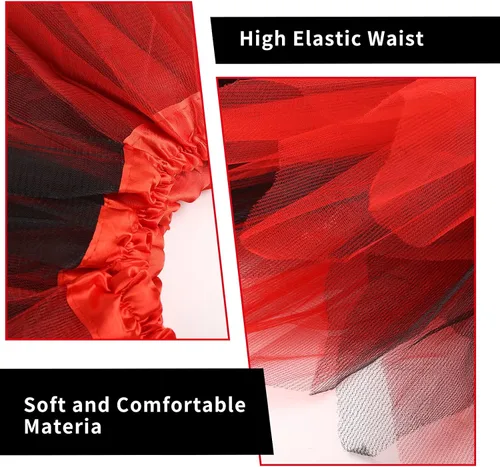 Miniatura 5 de Lusofie Falda tutú para mujeres adultas, clásica, elástica, de 3 capas, tutú de tul, faldas de ballet, faldas de baile de princesa (rojo y negro)