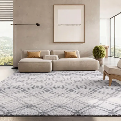 Miniatura 9 de SAFAVIEH Adirondack Collection - Alfombra decorativa, 2 pies 6 pulgadas x 4 pies, color plateado y carbón, diseño moderno de enrejado, no desprende