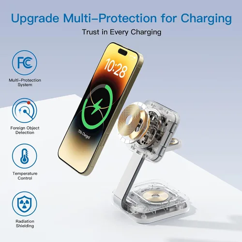 Miniatura 5 de RYND Estación de carga rápida inalámbrica Mag-Safe 2026, cargador magnético 3 en 1 con iPhone 17, 16, 15, 14, 13, 12 Pro Max, serie Apple Watch