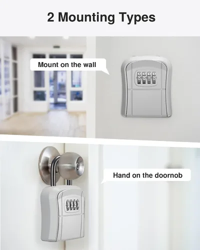 Miniatura 2 de Caja de Seguridad con Llave Puroma, Caja de Seguridad Portátil con Combinación para Montaje en Pared para Almacenamiento de Llaves de Casa, Caja