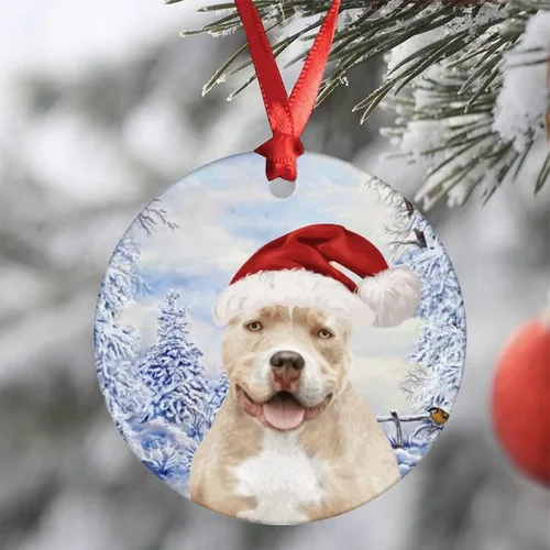 Adornos de Navidad de Papá Noel American Bully Dog Puppy Adornos de Navidad Bulldog Americano Árbol de Navidad Adornos Colgantes Decoraciones de