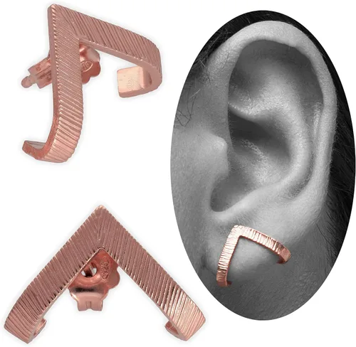 Emmanuela - Aretes de aro texturizados en forma de V, plata de ley 925 chapada en oro, estilo minimalista, moderno, sexy, hipoalergénicos y sin