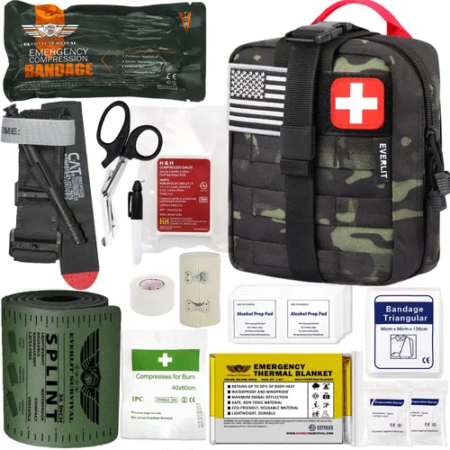 EVERLIT Kit de Trauma de Emergencia, Torniquete CAT GEN-7, Férula de 36 pulgadas, IFAK Táctico de Combate Militar para Respuesta de Primeros Camo