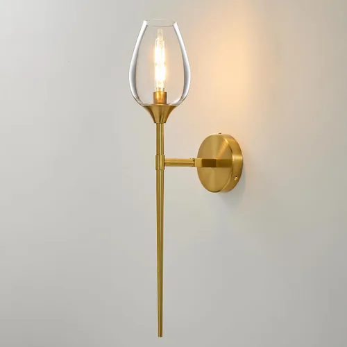 Lámpara de pared de vidrio dorado: apliques decorativos modernos sobre el espejo, iluminación vintage de latón cepillado con pantalla de flores,