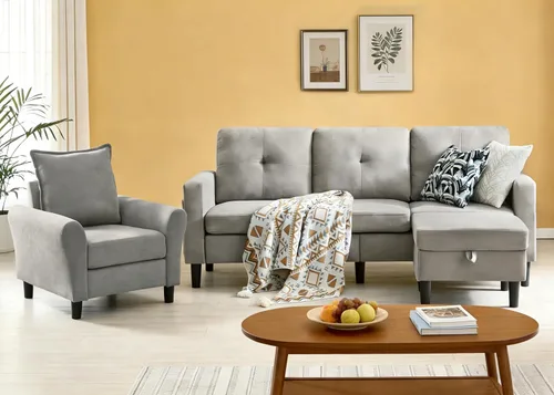 Miniatura 17 de Juego de 2 sofás, sofá de 3 plazas con otomana y sofá cama con reposapiés, conjuntos de sofás para sala de estar/apartamento/oficina, Verde