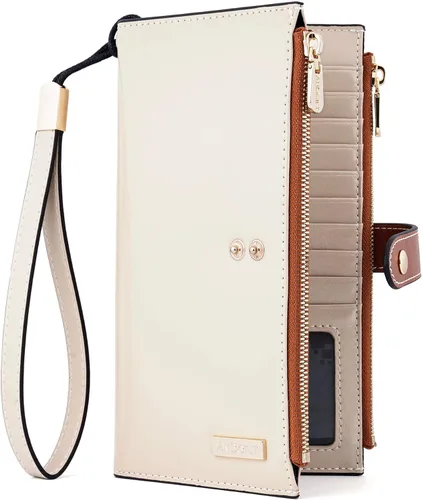 Miniatura 15 de ANDOILT - Cartera de cuero genuino para mujer con bloqueo RFID para tarjeta de crédito con cremallera