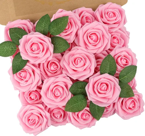 Miniatura 66 de N&T NIETING 25 unidades de flores artificiales, Rosas de espuma artificial de sensación real al tacto, decoración para boda, dama de honor, ramo