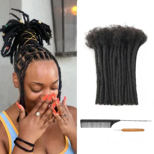 Miniatura 15 de Extensiones de Rastas de Cabello Humano 0.4cm de Grosor 4 Pulgadas 20 Hebras 100% Cabello Humano Real para Hombres/Mujeres/Niños Completamente