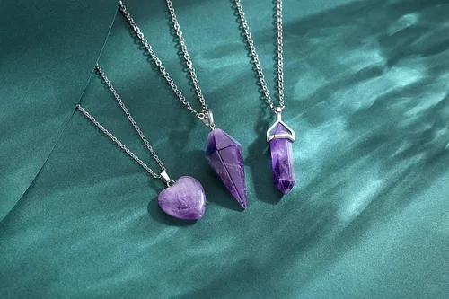 Miniatura 4 de QINJIEJIE Juego de collares de cristal de amatista curativa para mujer, colgantes de piedra de cuarzo, joyería de cristal púrpura natural, piedras