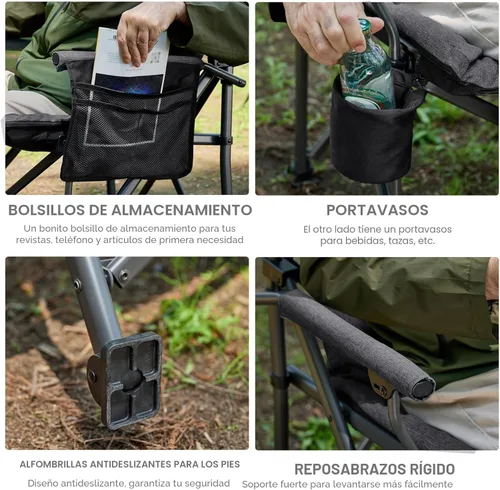 Miniatura 5 de EVER ADVANCED Silla plegable acolchada de gran tamaño para campamento para adultos, silla de césped resistente con bolsillos laterales, silla Negro