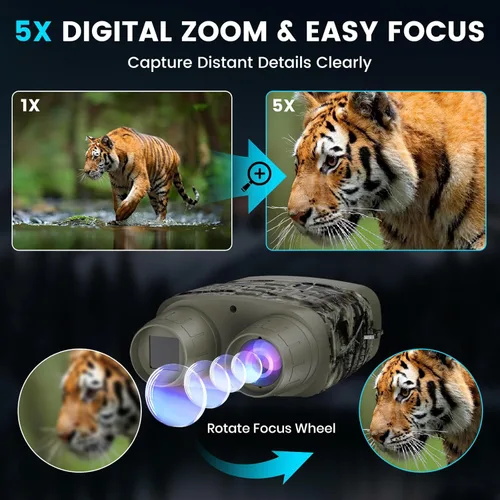Miniatura 6 de Gafas de visión nocturna para adultos, prismáticos de visión nocturna 4K con batería recargable de 5000 mAh y tarjeta TF de 32 GB para caza