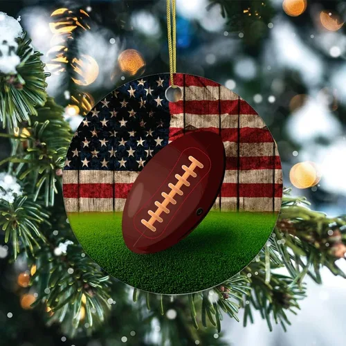 Miniatura 2 de Christmas Tree Ornaments Football USA Flag Christmas Ornament Keepsake Ornament Home Decor Patriotic Hanging Pendants Round Ceramic Xmas Ornaments