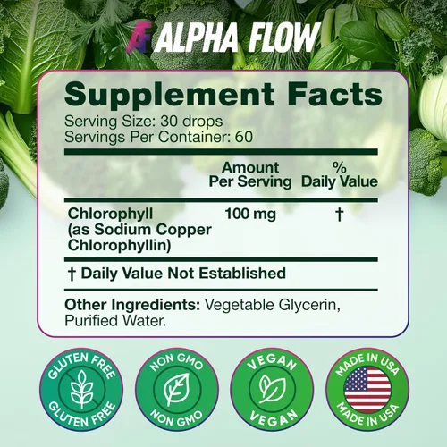 Miniatura 3 de Gotas líquidas de clorofila Alpha Flow 6000 mg - Suplemento líquido premium de clorofila - Antioxidante todo en uno para aumentar el sistema
