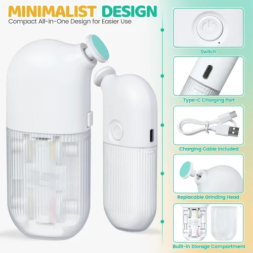 Miniatura 4 de IvyWind Lima eléctrica de uñas para bebé, 7 en 1, recortadora de uñas automática para bebés, recién nacidos, niños y adultos, 2 velocidades, Blanco