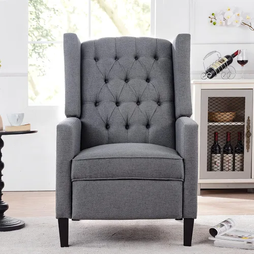 Miniatura 5 de Silla reclinable con respaldo ajustable, cómoda silla reclinable con respaldo ajustable, sillón de tela copetuda con remaches vintage para sala