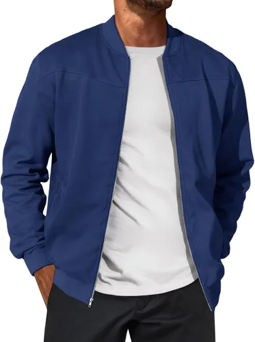 Miniatura 8 de Runcati Chaqueta bomber de gamuza para hombre, con cremallera completa, casual, softshell, chaqueta universitaria, ligera, vintage, abrigo de otoño