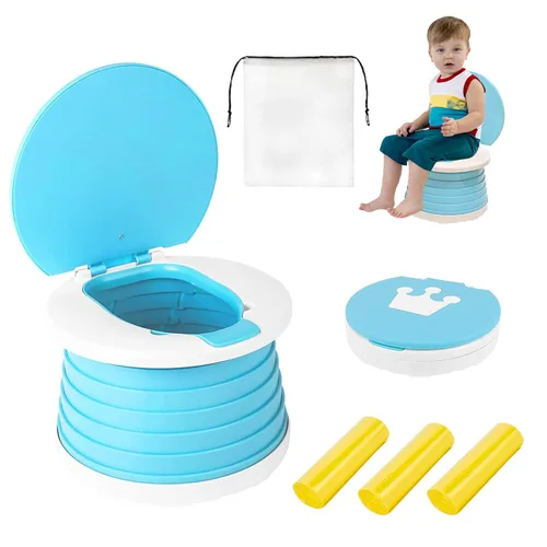 Miniatura 6 de Asiento portátil y plegable para niños pequeños, asiento de inodoro de entrenamiento de emergencia para automóvil, campamento, al aire libre, Azul