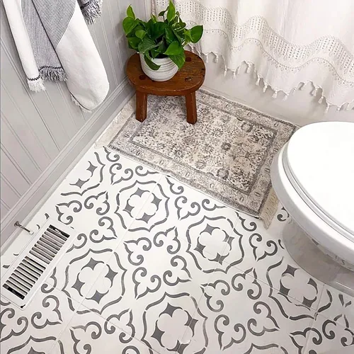 Miniatura 4 de STENCILIT® Plantilla de azulejos de Málaga para suelos, paquete de 2 para una plantilla de azulejos de 12 x 12 pulgadas, plantillas de hormigón