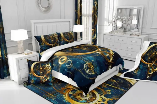 Miniatura 6 de Manfei Gears - Sábana bajera ajustable tamaño individual, funda de cama dorada con 1 funda de almohada, estilo steampunk, 2 piezas para decoración