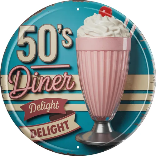 AWISZZZ 50s Diner Delight - Letrero de metal redondo retro de 8 x 8 pulgadas para decoración de pared de cocina, regalo vintage