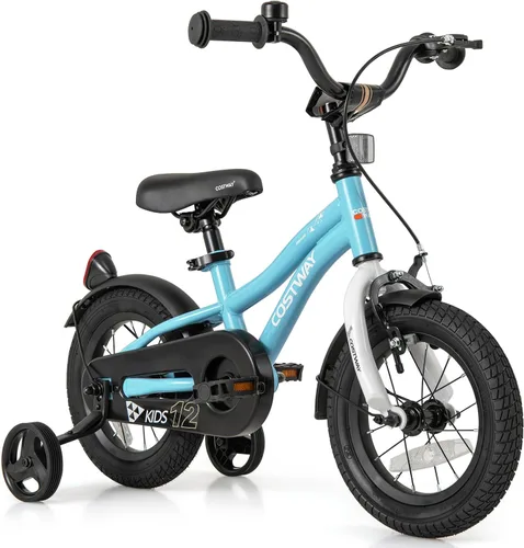 COSTWAY Bicicleta para niños de 12/14/16/18 pulgadas, bicicleta para niños pequeños con ruedas de entrenamiento, asiento y manubrio ajustables,