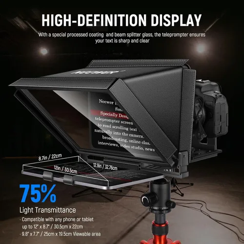 Miniatura 2 de NEEWER X12 Teleprompter de Aluminio con Control Remoto RT-110 (Conectado a través de Bluetooth en la Aplicación NEEWER Teleprompter) y Estuche