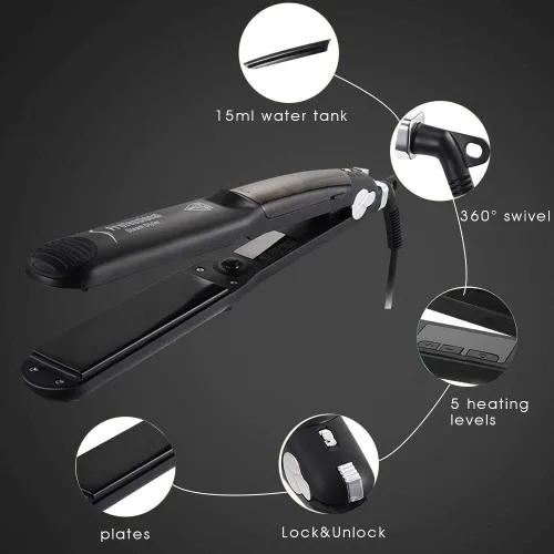Miniatura 5 de DORISILK Plancha de vapor para cabello, plancha de vapor profesional para salón de belleza, turmalina, vapor de turmalina, plancha iónica de vapor 2