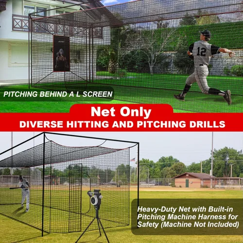 Miniatura 4 de Red de jaula de bateo de béisbol y sóftbol con receptor realista, solo red, red de jaula de bateo para práctica en el patio trasero, red deportiva