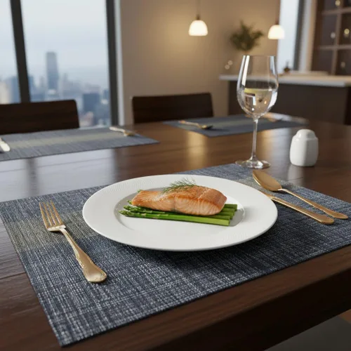 Miniatura 7 de Juego de 4 manteles individuales tejidos de vinilo/plástico, lavables y duraderos, antideslizantes, para decoración de mesa de cocina, comedor, Negro