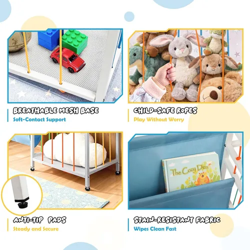 Miniatura 5 de Almacenamiento de juguetes de doble cara para niños y estantería de 3 niveles - Organizador Montessori para niños pequeños con cubos de juguetes