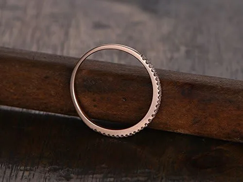 Miniatura 3 de Anillo de boda de oro rosa de 14 quilates, media eternidad, anillo apilable, micro pavé, banda fina a juego