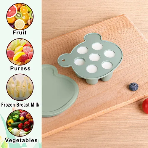 Miniatura 6 de Juego de alimentador de frutas y alimentos 3 en 1 para bebés, molde de paletas de leche materna con bandeja congeladora, juguete para aliviar