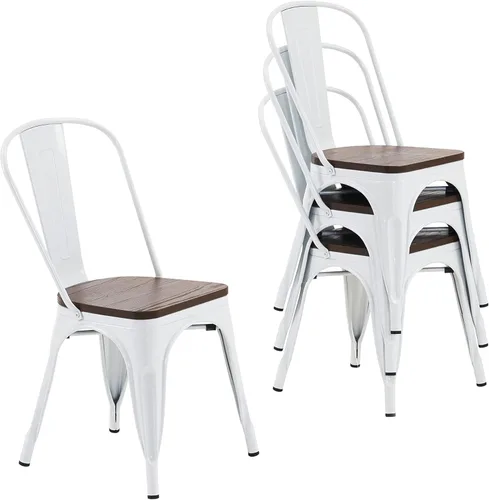 Miniatura 12 de Nazhura Silla de comedor de metal estilo rústico Tolix para cocina, comedor, cafetería, restaurante, bistró, patio, 18 pulgadas, apilable, Blanco
