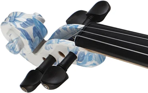 Miniatura 6 de Kinglos Kit de violín eléctrico y silencioso avanzado de madera maciza de color blanco y azul con accesorios de ébano tamaño completo (DSG1201)