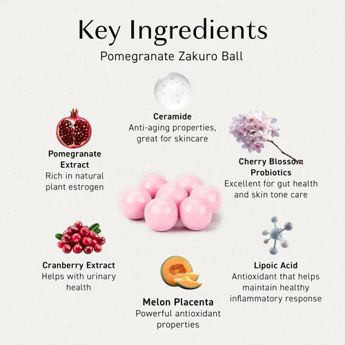 Miniatura 5 de Umeken Suplemento masticable de bolas de zakuro de granada, extracto natural de granada con vitaminas y minerales, suplemento japonés para mujeres