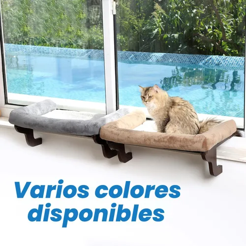 Miniatura 8 de Zakkart Percha para gato para alféizar de ventana con refuerzo, diseño ortopédico de hamaca con madera dura de primera calidad y marco de metal