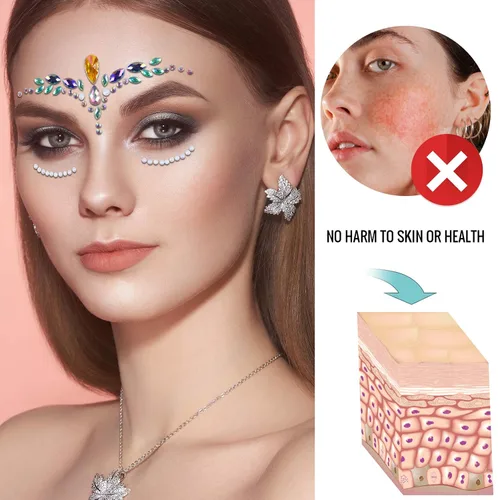 Miniatura 4 de AOMIG Gemas faciales con purpurina, 6 calcomanías de diamantes de imitación para cara, joyas de cara de sirena, lágrimas de cristal, piedras B