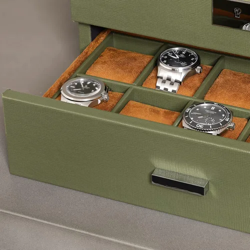 Miniatura 5 de ROTHWELL Caja de relojes de cuero de 20 ranuras - Estuche de exhibición organizador de joyas de lujo, - Estuche de exhibición con cerradura con tapa